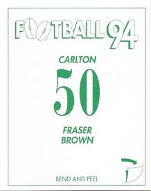 1994 Select AFL Stickers #50 Fraser Brown Back
